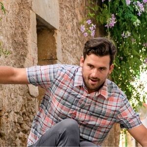 Prana Men's Casual Plaid Shirt - Red and Gray